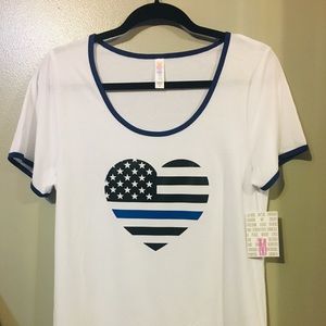 LuLaRoe Classic T Medium White Blue Line Heart